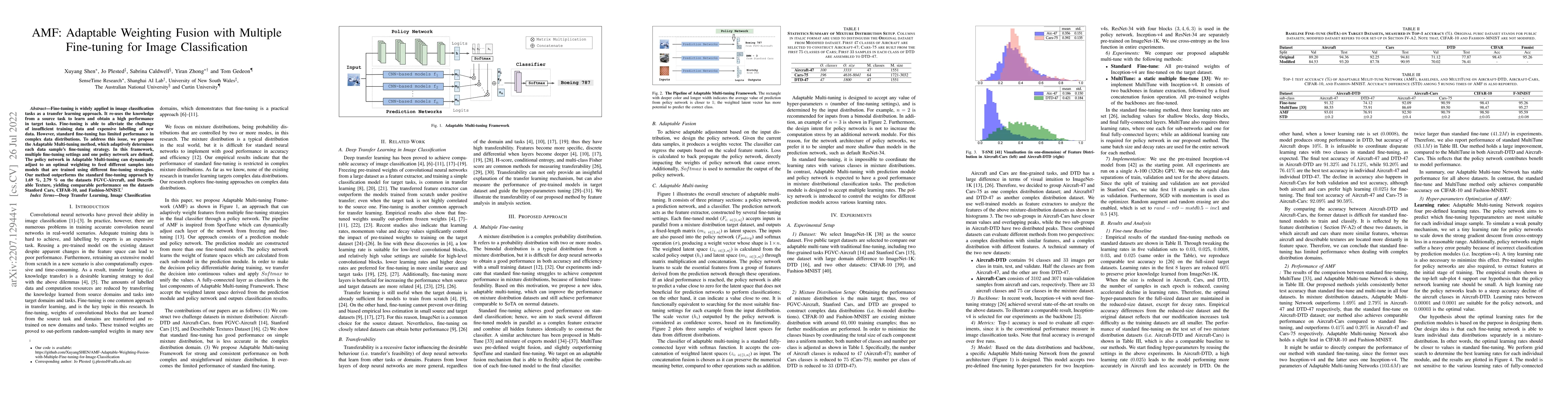 Thumbnail for AMF: Adaptable Weighting Fusion with Multiple Fine-tuning for Image
  Classification