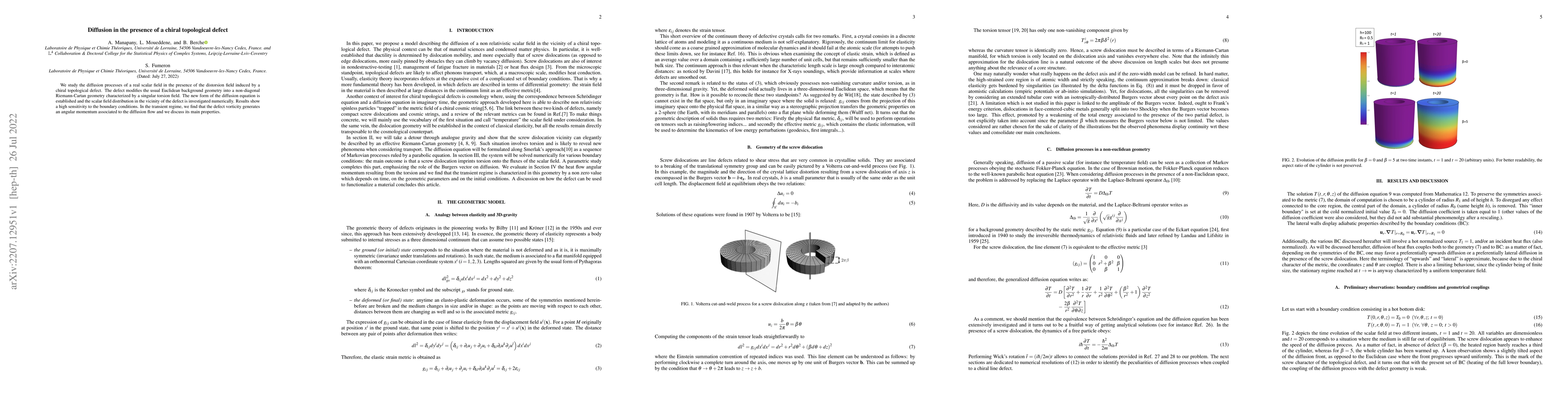 Thumbnail for Diffusion in the presence of a chiral topological defect