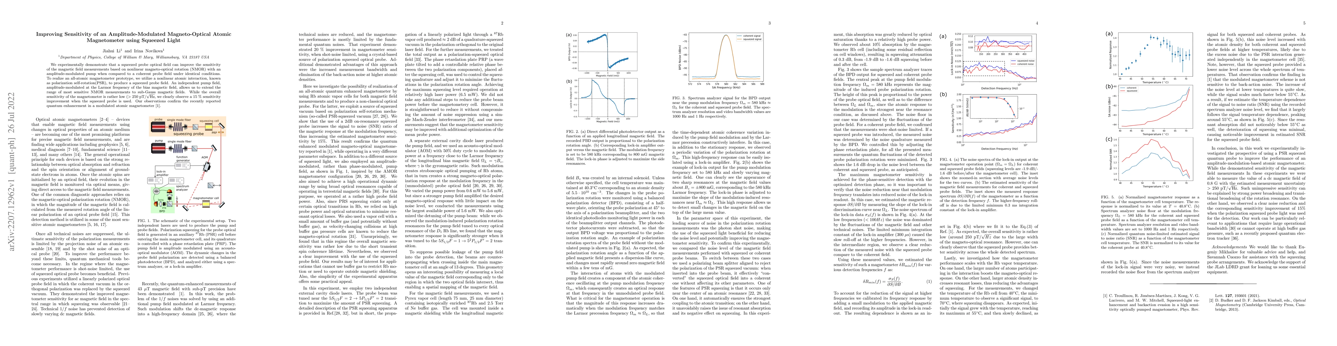 Thumbnail for Improving Sensitivity of an Amplitude-Modulated Magneto-Optical Atomic
  Magnetometer using Squeezed Light