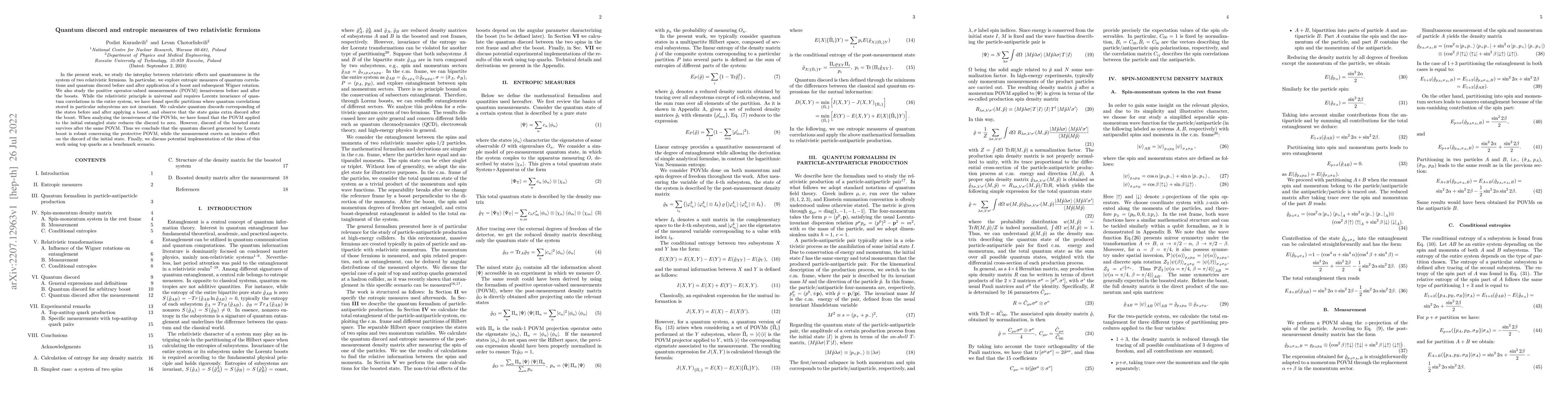 Thumbnail for Quantum discord and entropic measures of two relativistic fermions
