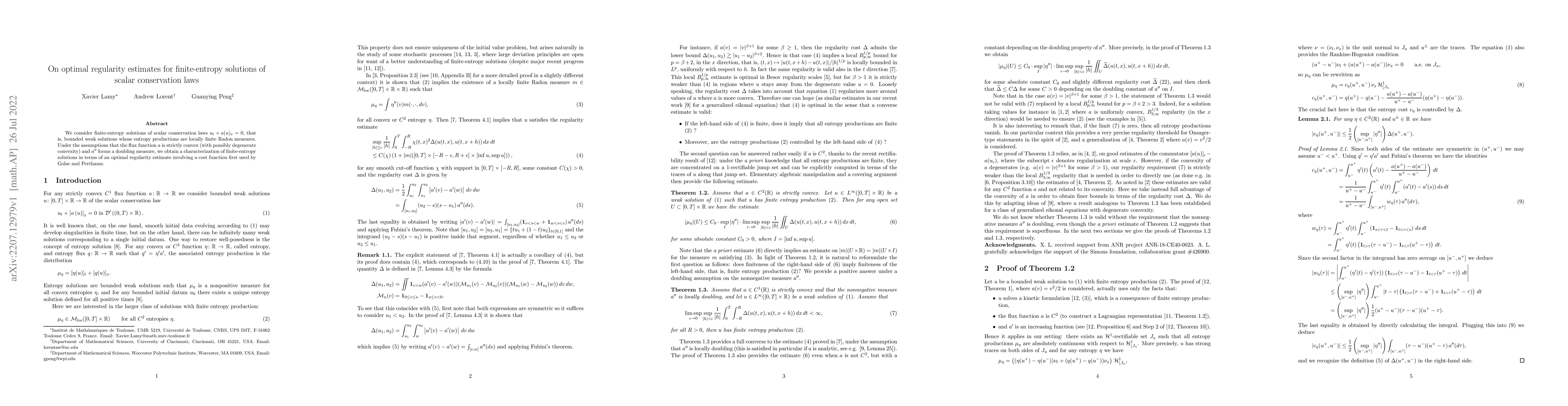 Thumbnail for On optimal regularity estimates for finite-entropy solutions of scalar
  conservation laws