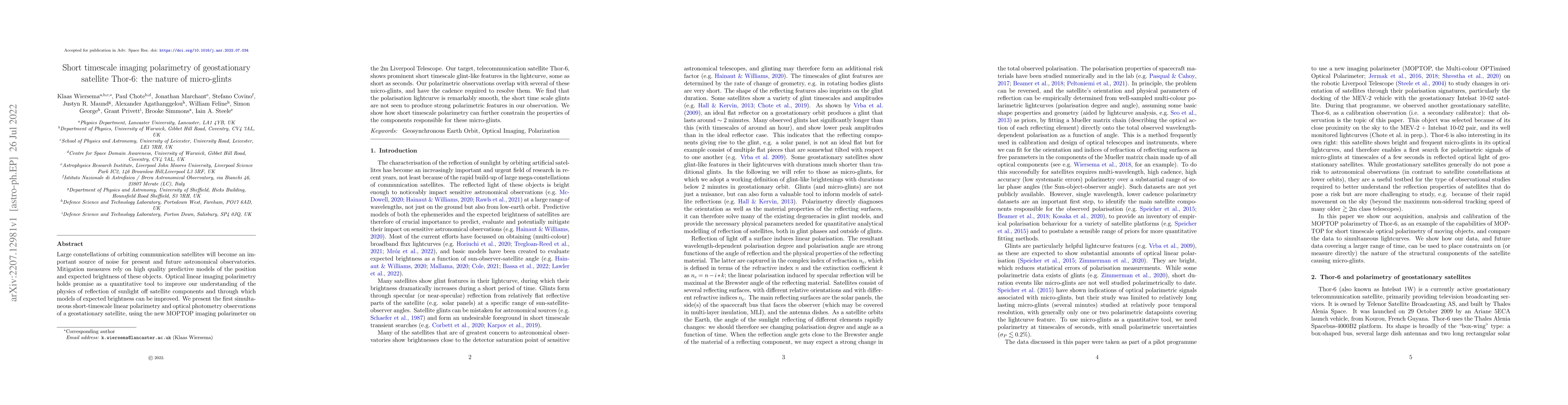 Thumbnail for Short timescale imaging polarimetry of geostationary satellite Thor-6:
  the nature of micro-glints