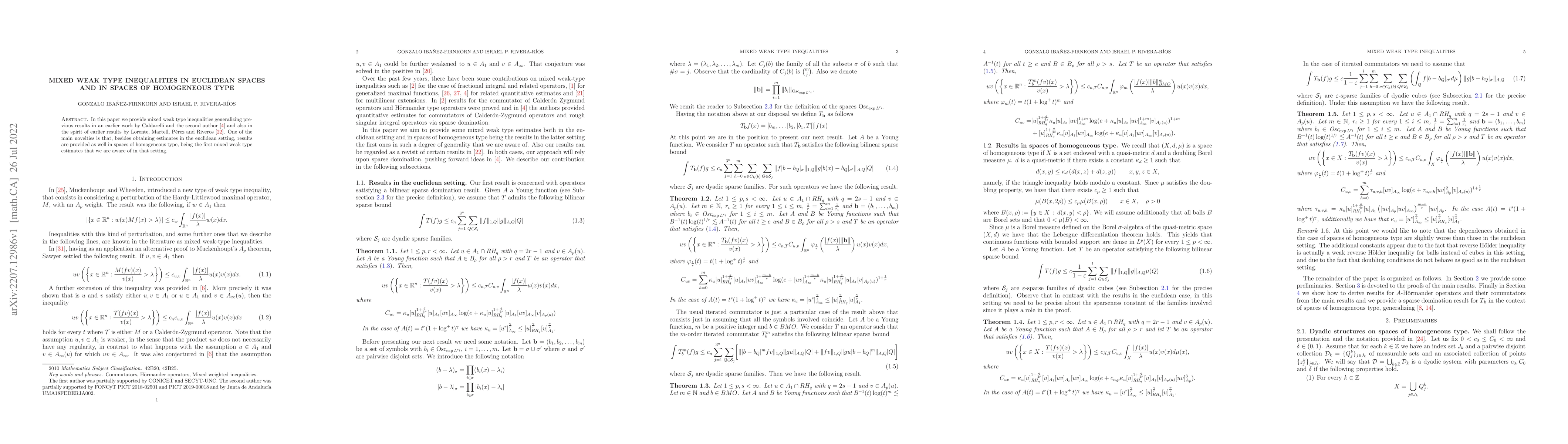 Thumbnail for Mixed weak type inequalities in euclidean spaces and in spaces of
  homogeneous type
