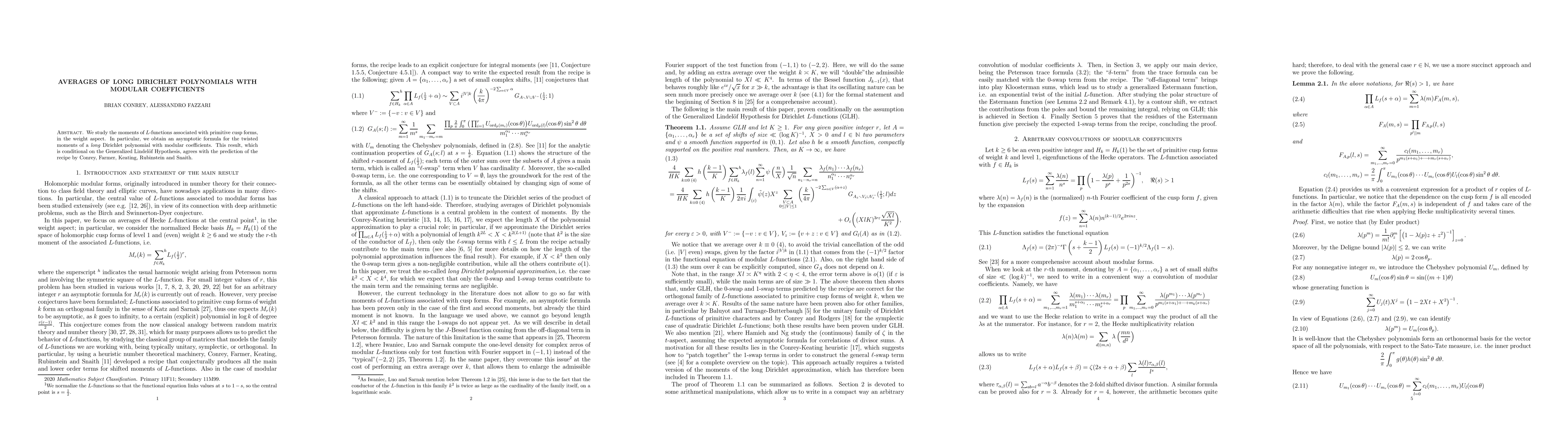 Thumbnail for Averages of long Dirichlet polynomials with modular coefficients