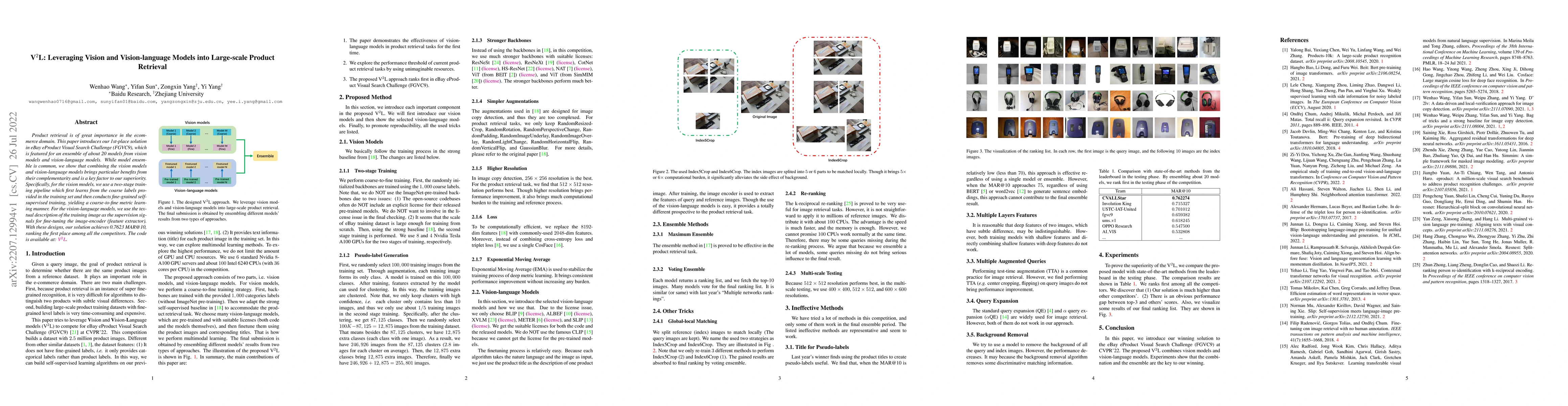 Thumbnail for V$^2$L: Leveraging Vision and Vision-language Models into Large-scale
  Product Retrieval