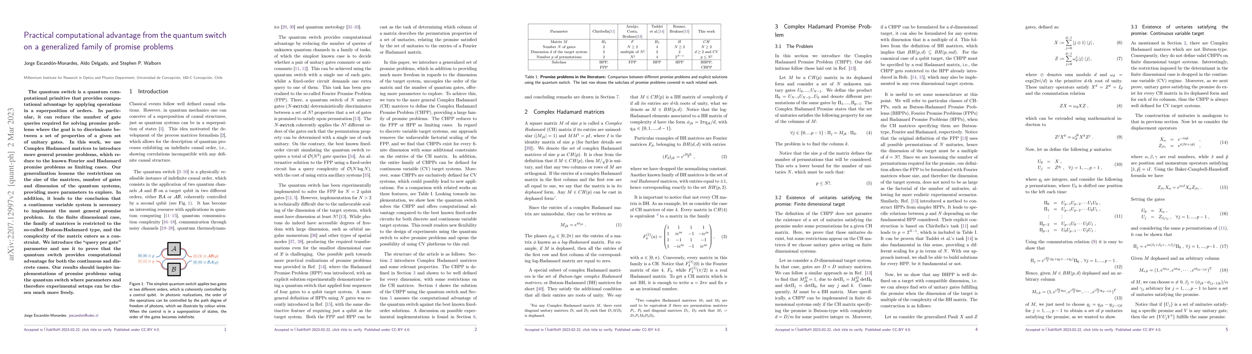 Thumbnail for Practical computational advantage from the quantum switch on a
  generalized family of promise problems