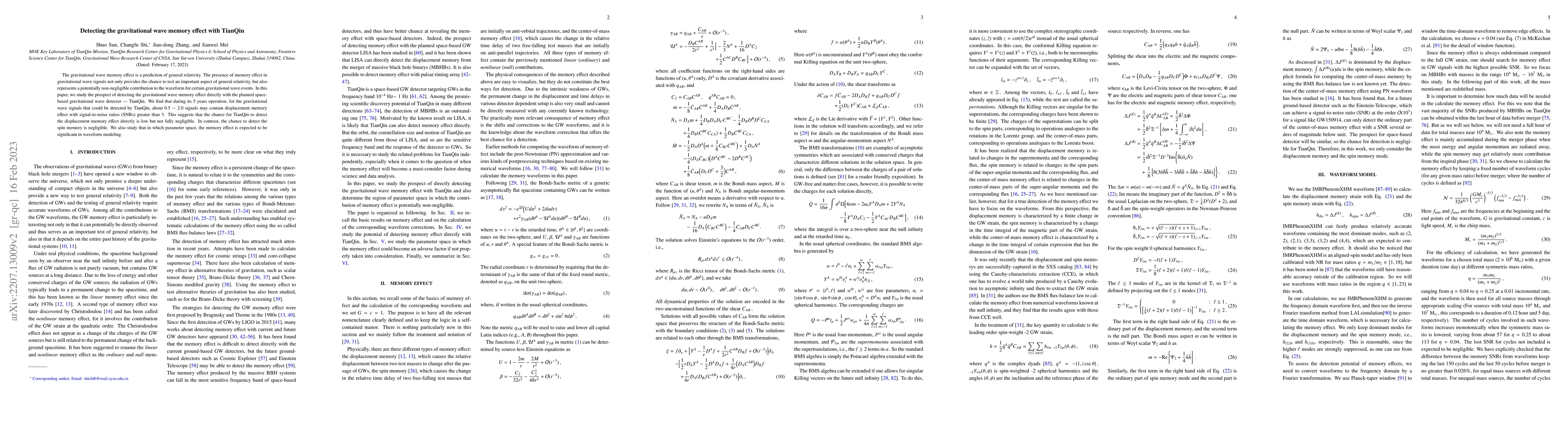 Thumbnail for Detecting the gravitational wave memory effect with TianQin