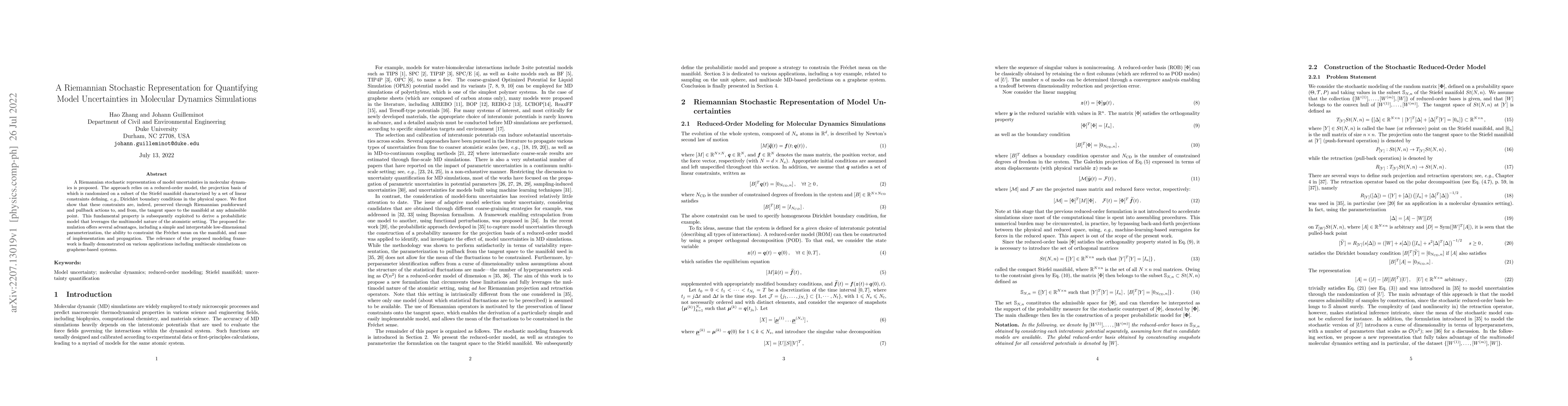 Thumbnail for A Riemannian Stochastic Representation for Quantifying Model
  Uncertainties in Molecular Dynamics Simulations