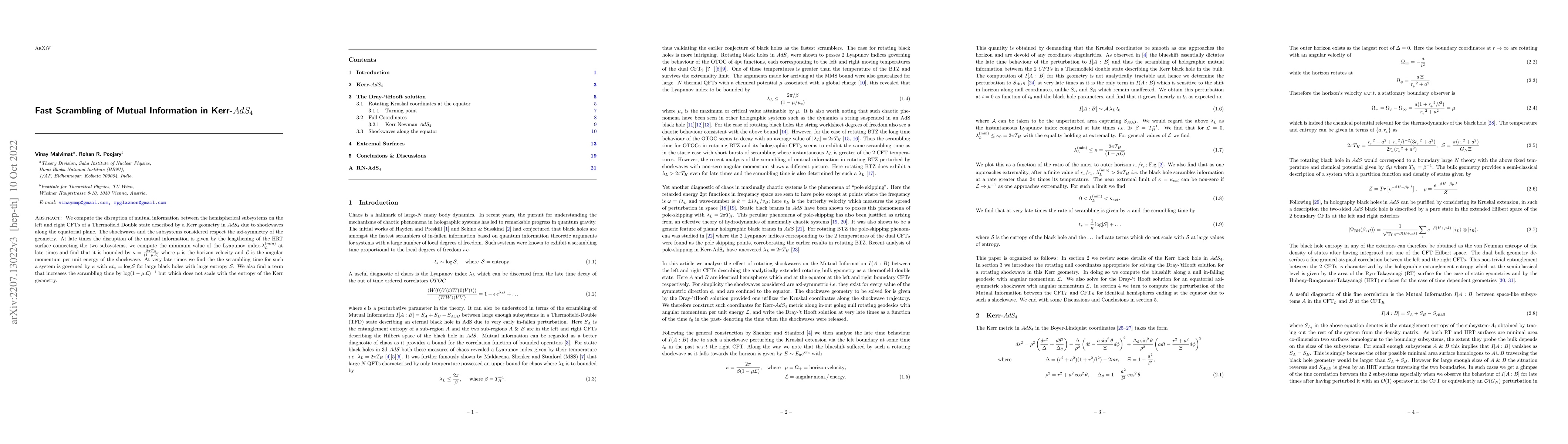 Thumbnail for Fast Scrambling of Mutual Information in Kerr-AdS$_4$