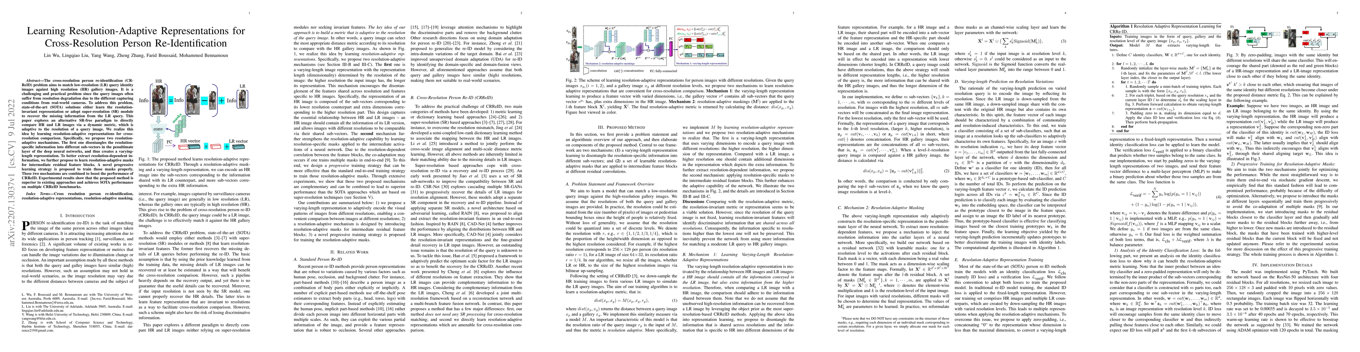 Thumbnail for Learning Resolution-Adaptive Representations for Cross-Resolution Person
  Re-Identification