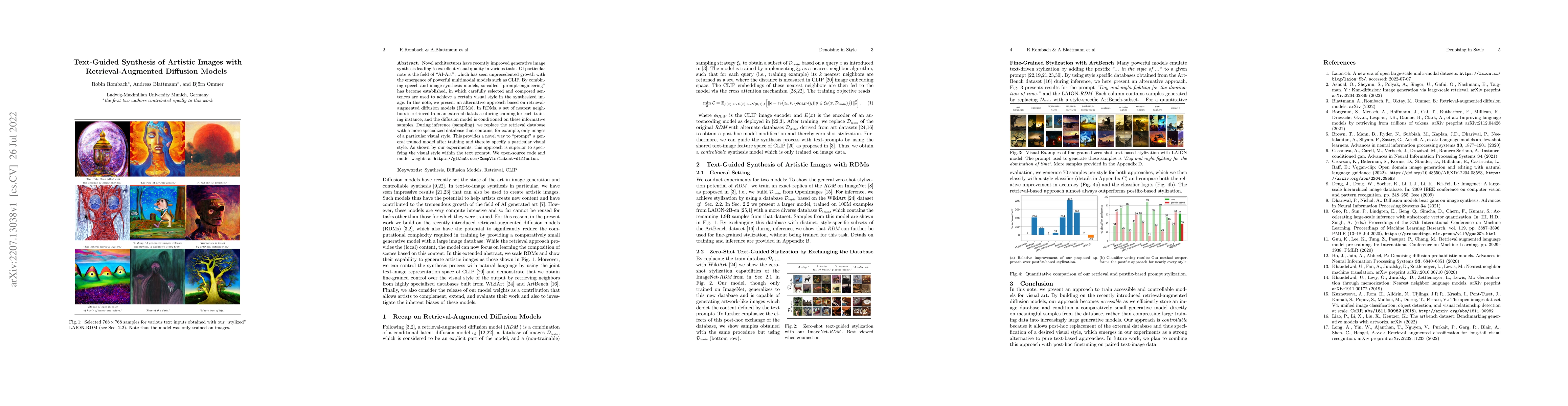 Thumbnail for Text-Guided Synthesis of Artistic Images with Retrieval-Augmented
  Diffusion Models