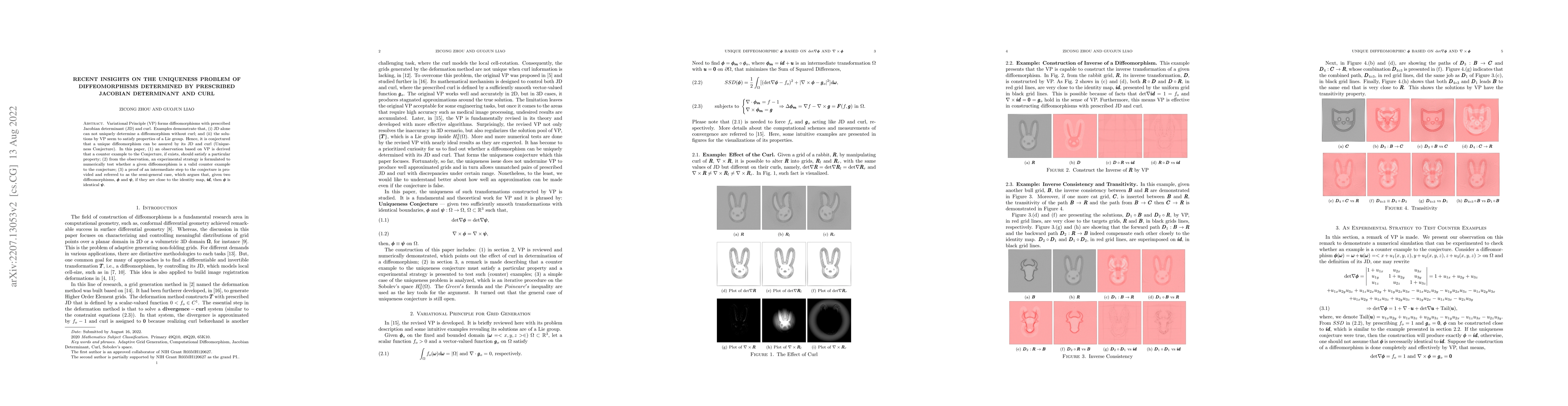 Thumbnail for Recent insights on the Uniqueness Problem of Diffeomorphisms determined
  by Prescribed Jacobian Determinant and Curl