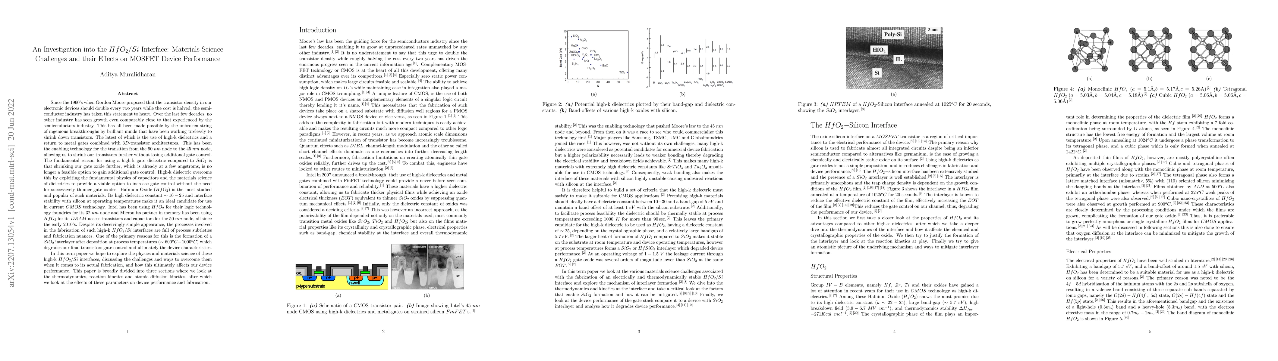 Thumbnail for An Investigation into the $HfO_2/Si$ Interface: Materials Science
  Challenges and their Effects on MOSFET Device Performance