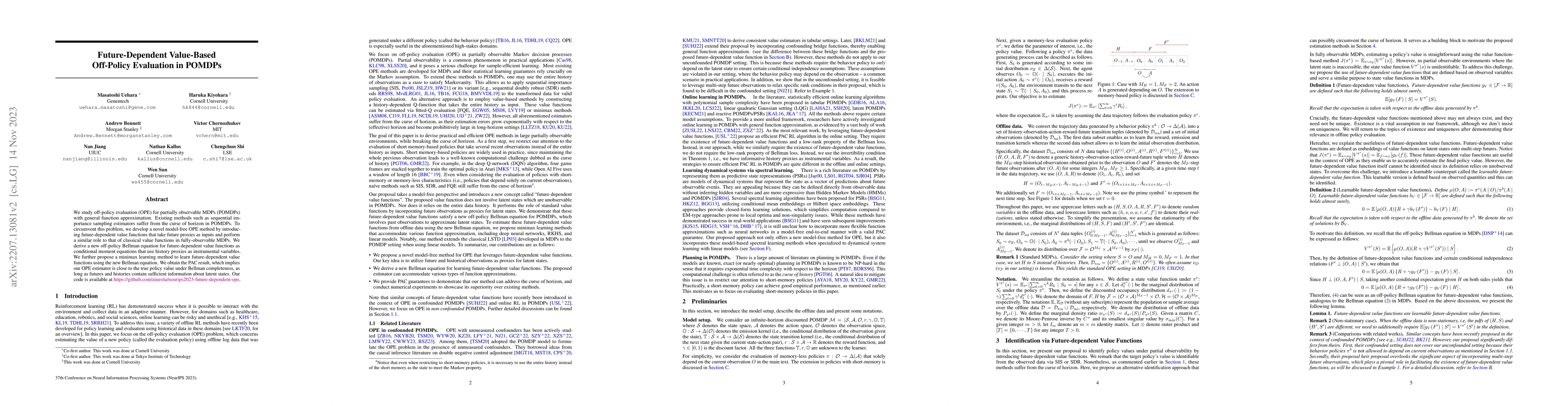 Thumbnail for Future-Dependent Value-Based Off-Policy Evaluation in POMDPs