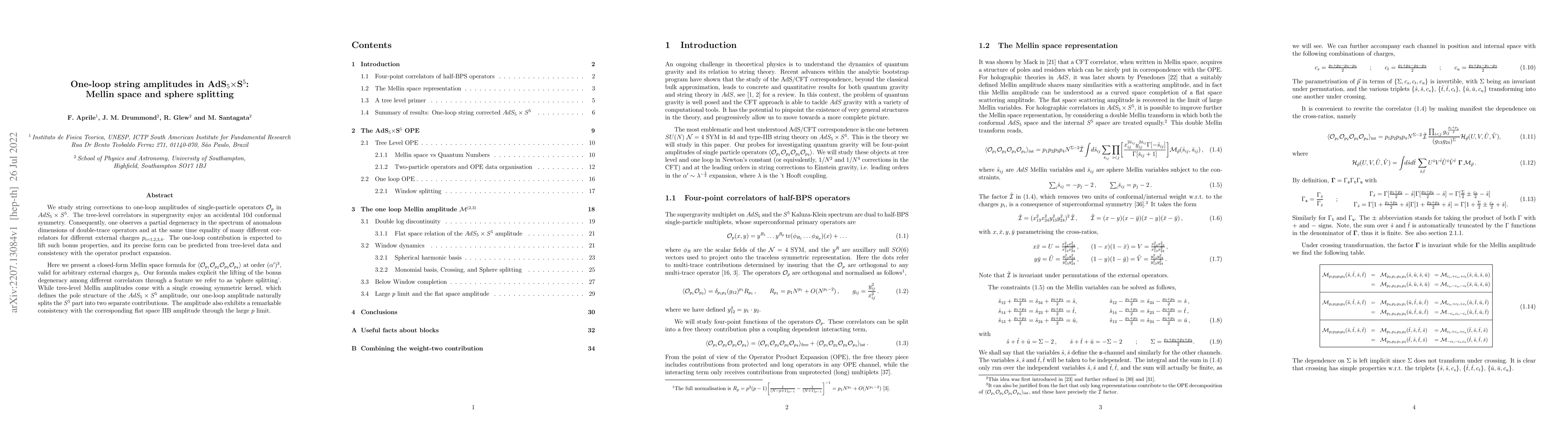 Thumbnail for One-loop string amplitudes in AdS$_5\times$S$^5$: Mellin space and
  sphere splitting