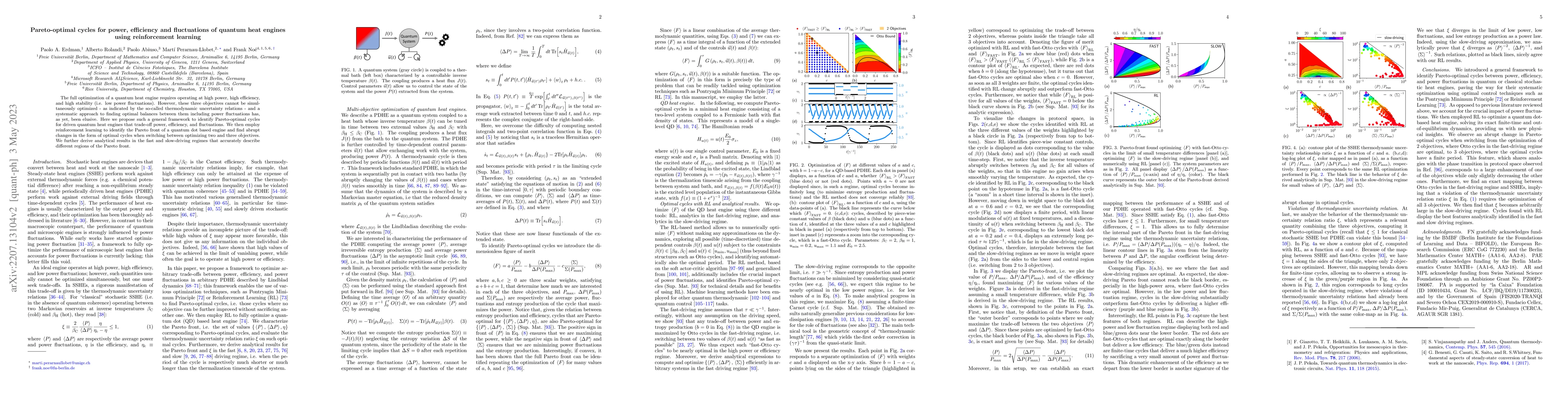 Thumbnail for Pareto-optimal cycles for power, efficiency and fluctuations of quantum
  heat engines using reinforcement learning