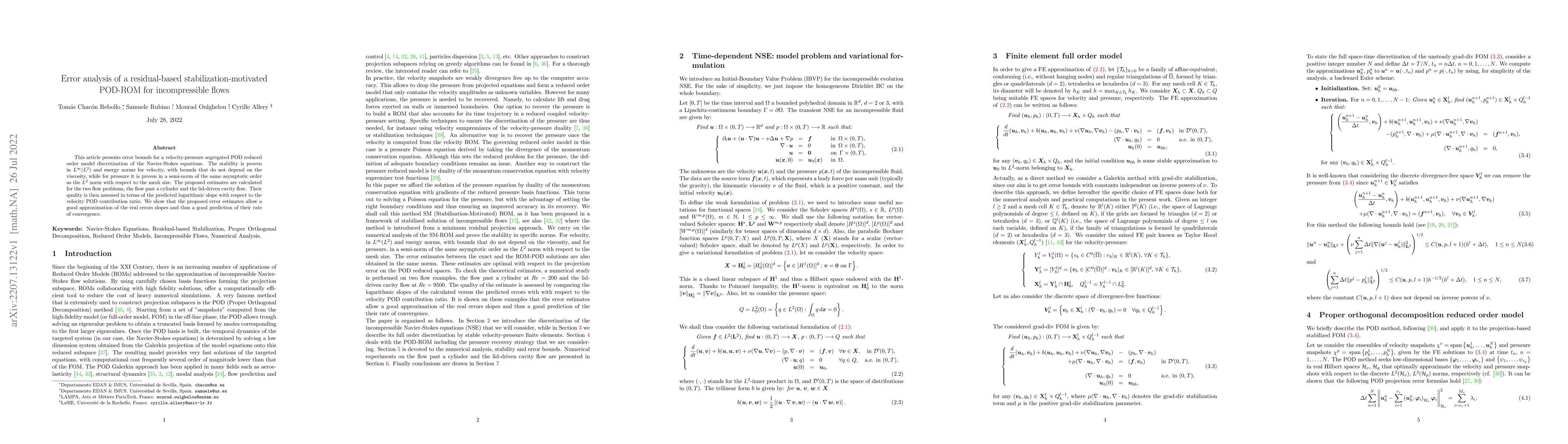 Thumbnail for Error analysis of a residual-based stabilization-motivated POD-ROM for
  incompressible flows