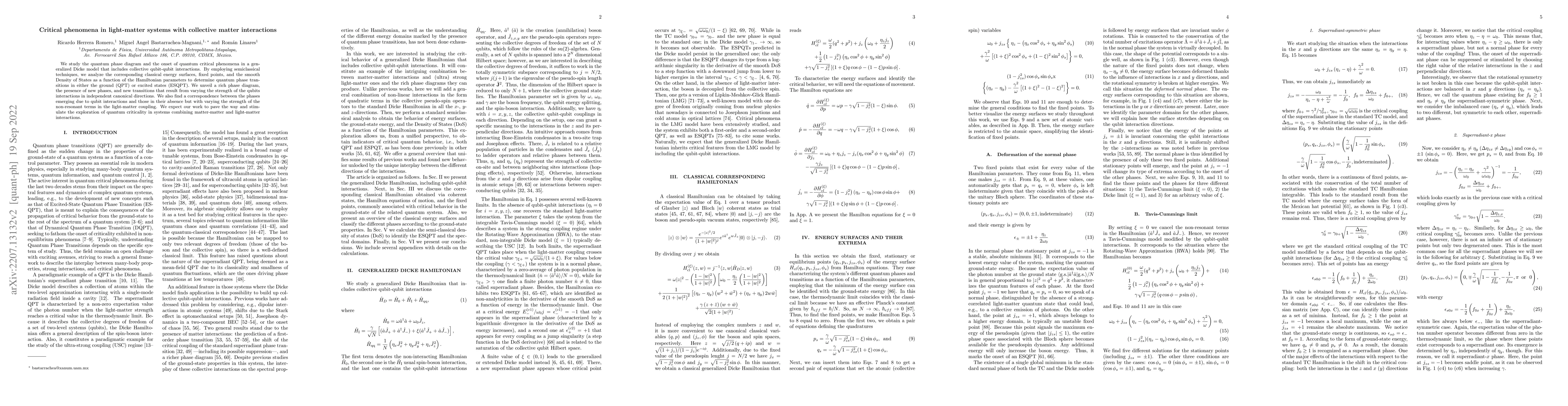 Thumbnail for Critical phenomena in light-matter systems with collective matter
  interactions