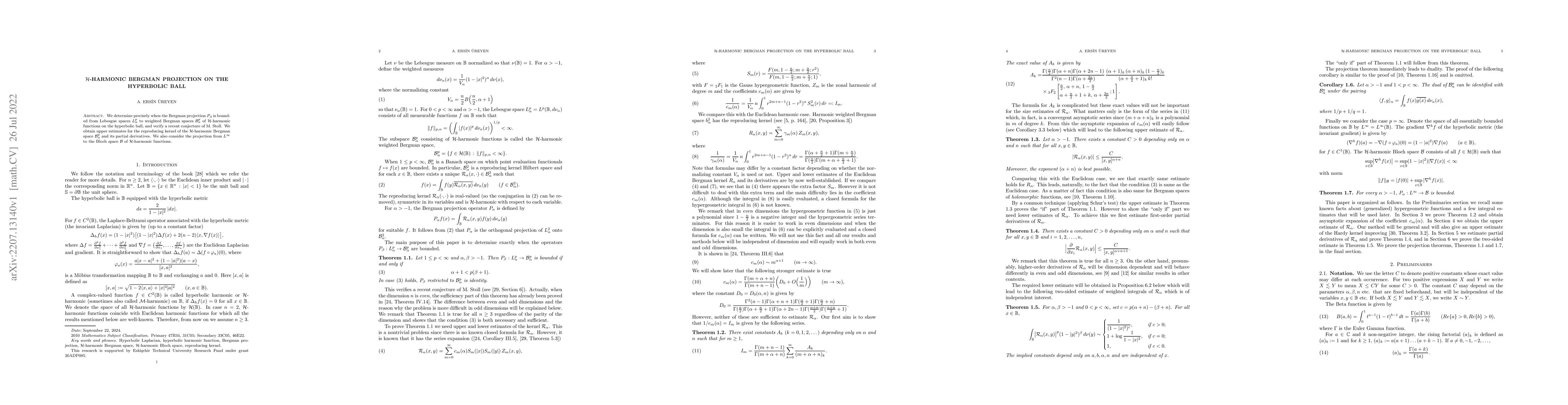 Thumbnail for $\mathcal H$-Harmonic Bergman Projection on the Hyperbolic Ball