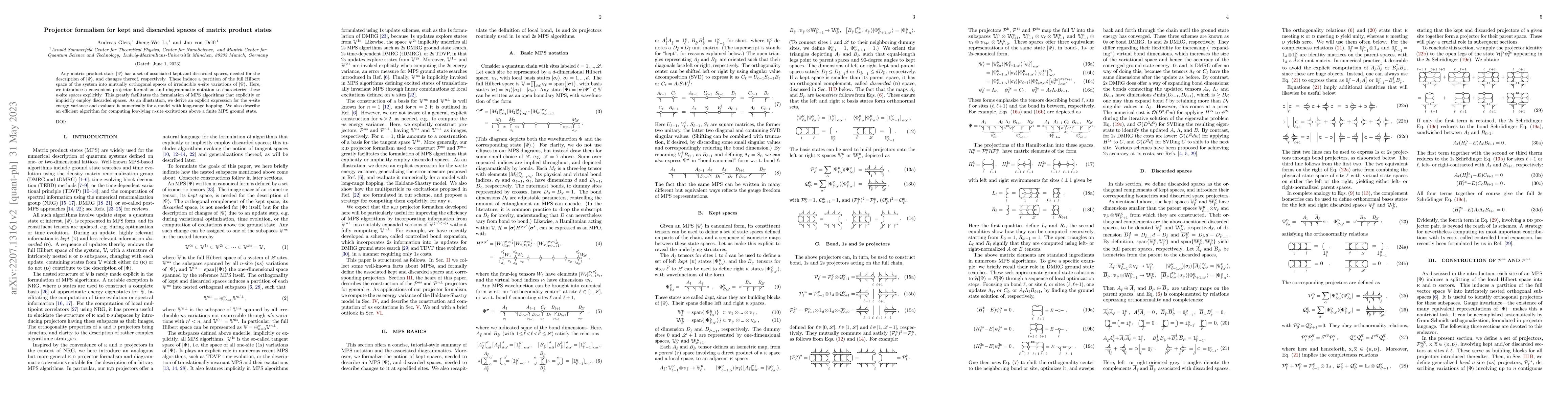 Thumbnail for Projector formalism for kept and discarded spaces of matrix product
  states