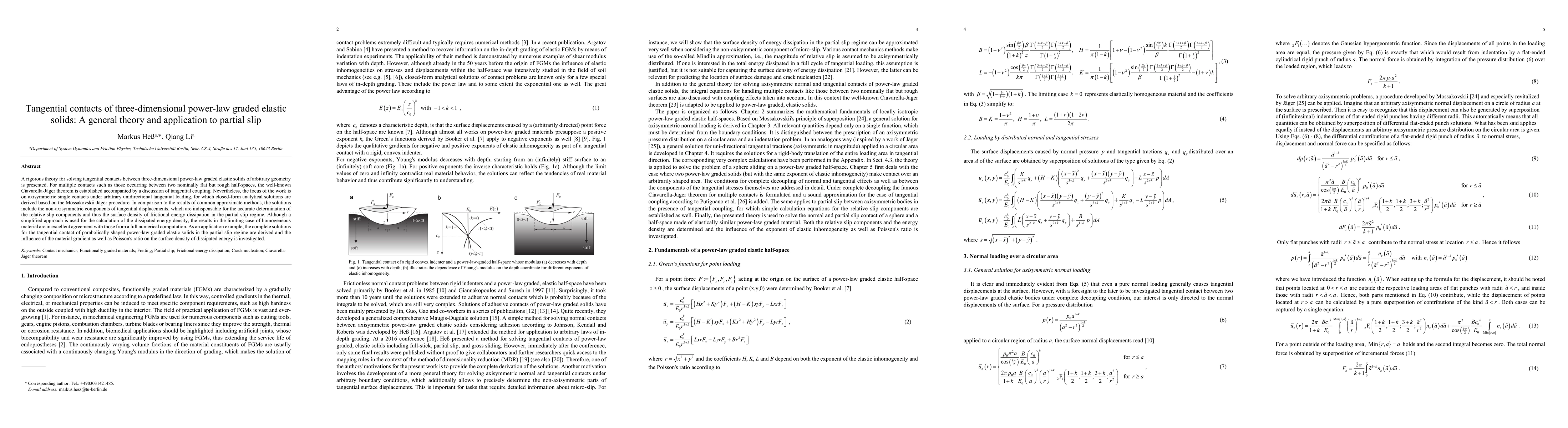Thumbnail for Tangential contacts of three-dimensional power-law graded elastic
  solids: A general theory and application to partial slip
