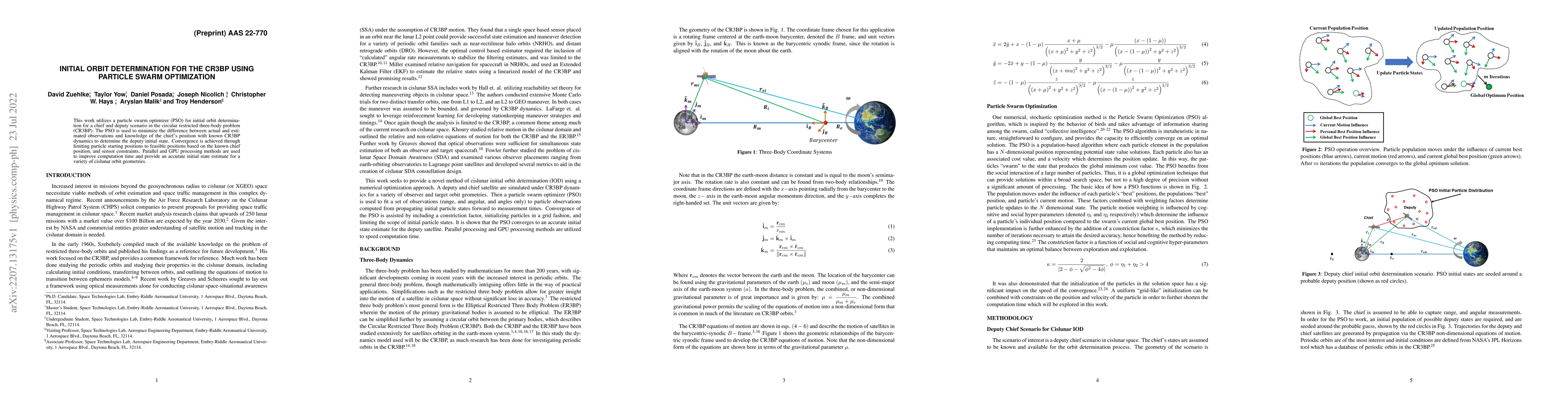 Thumbnail for Initial Orbit Determination for the CR3BP using Particle Swarm
  Optimization