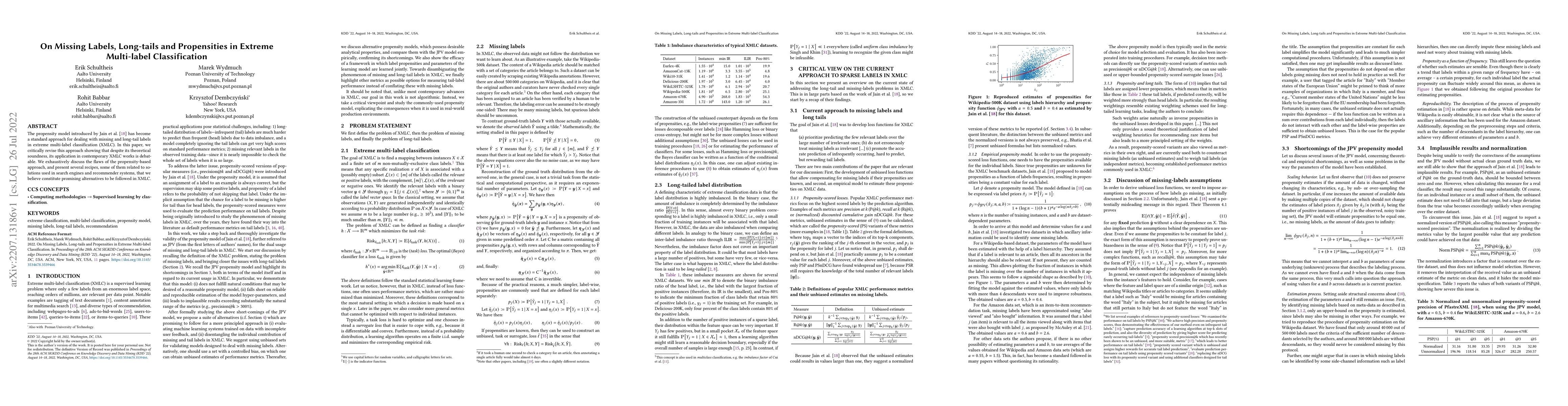 Thumbnail for On Missing Labels, Long-tails and Propensities in Extreme Multi-label
  Classification