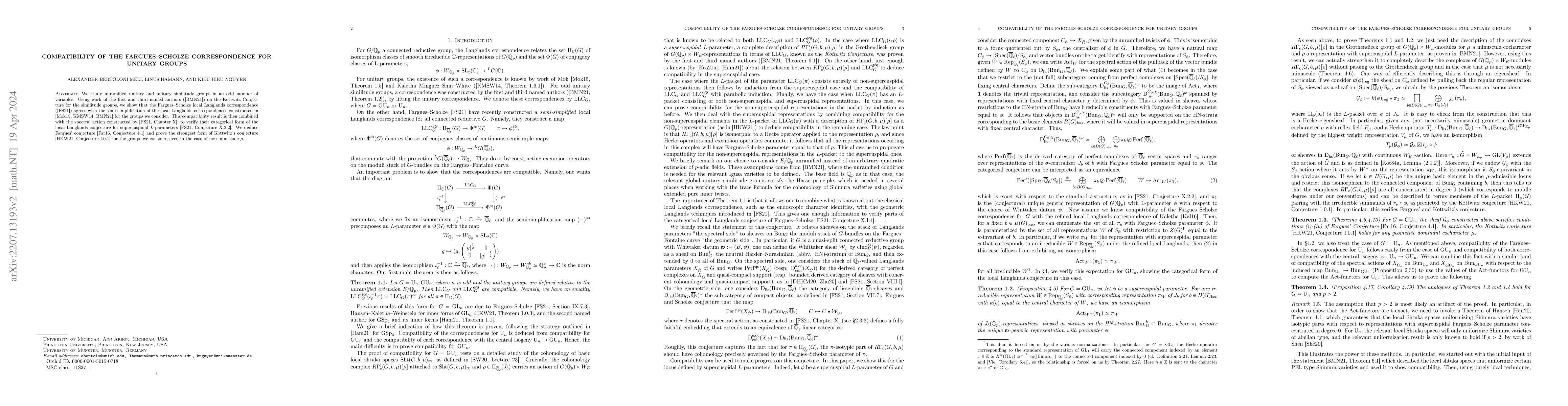 Thumbnail for Compatibility of the Fargues--Scholze correspondence for unitary groups