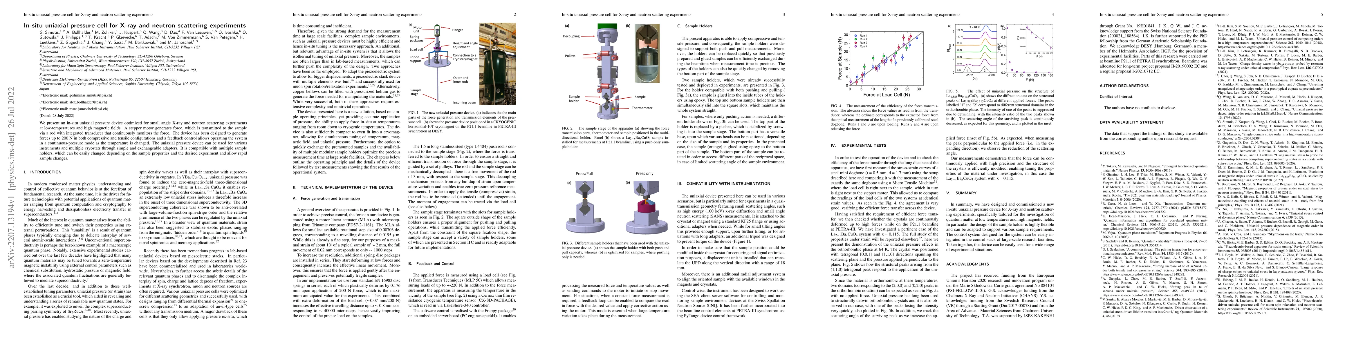 Thumbnail for In-situ uniaxial pressure cell for X-ray and neutron scattering
  experiments