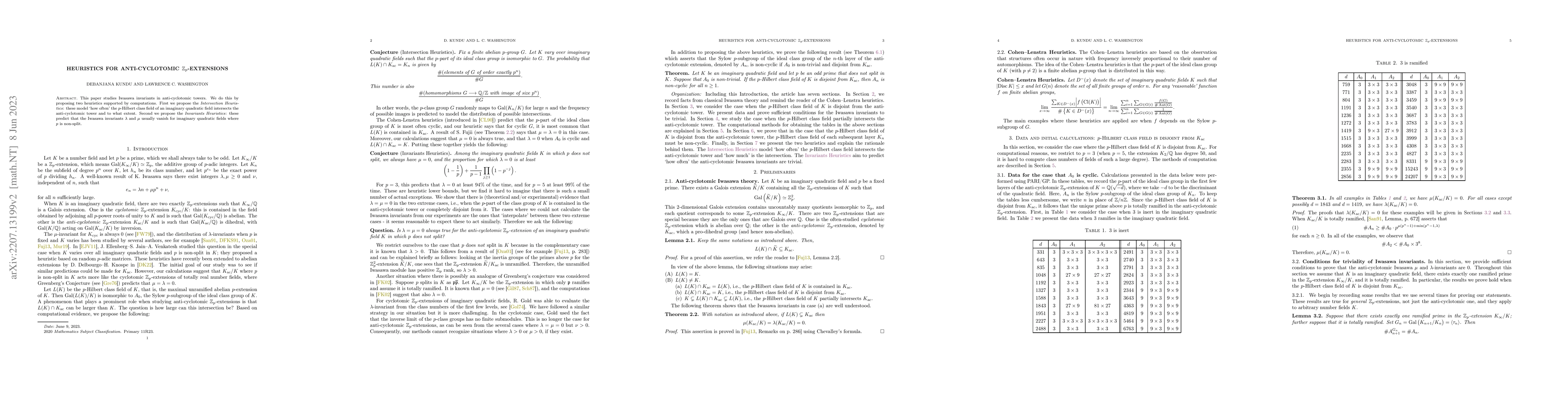 Thumbnail for Heuristics for anti-cyclotomic $\mathbb{Z}_p$-extensions