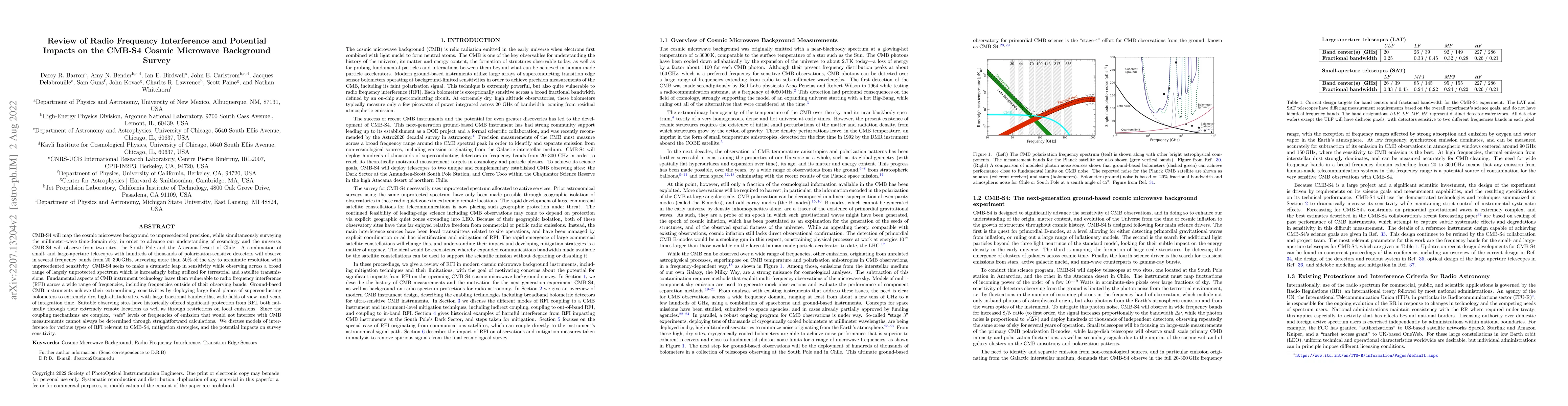 Thumbnail for Review of Radio Frequency Interference and Potential Impacts on the
  CMB-S4 Cosmic Microwave Background Survey
