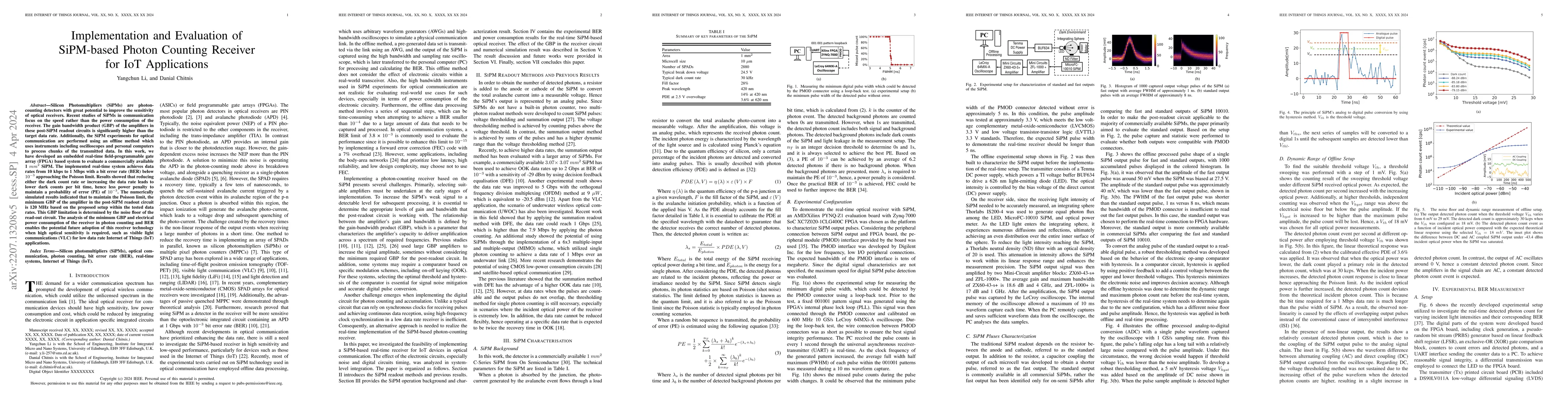 Thumbnail for Implementation and Evaluation of SiPM-Based Photon Counting Receiver for
  IoT Applications