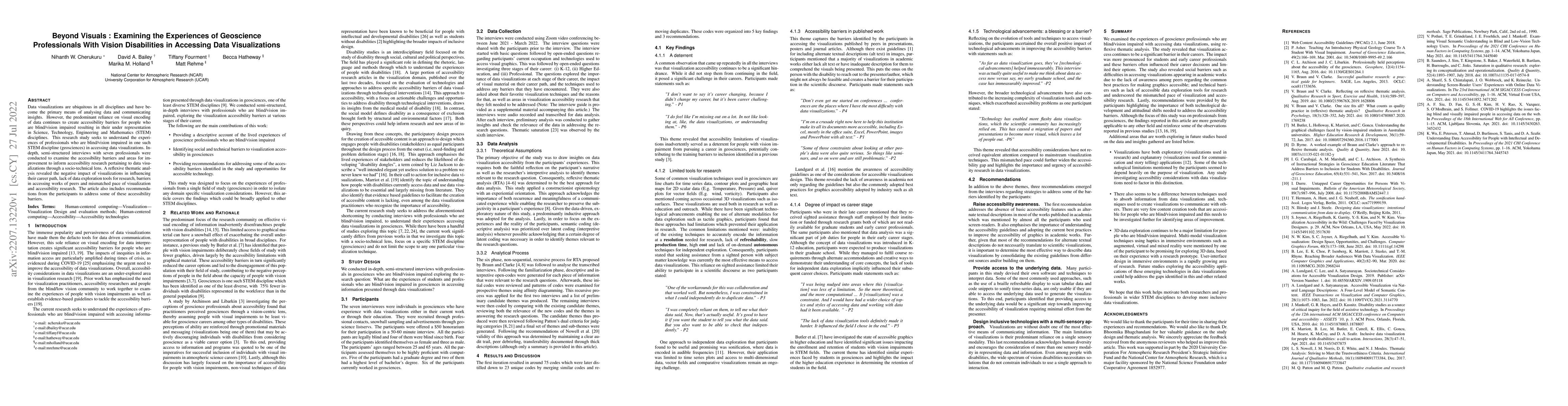 Thumbnail for Beyond Visuals : Examining the Experiences of Geoscience Professionals
  With Vision Disabilities in Accessing Data Visualizations