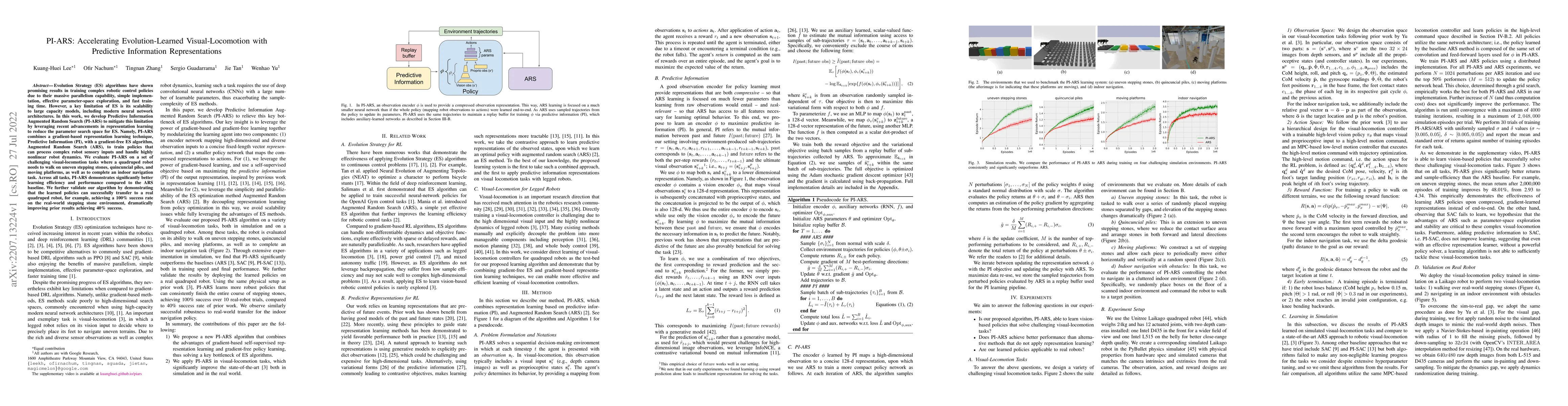Thumbnail for PI-ARS: Accelerating Evolution-Learned Visual-Locomotion with Predictive
  Information Representations