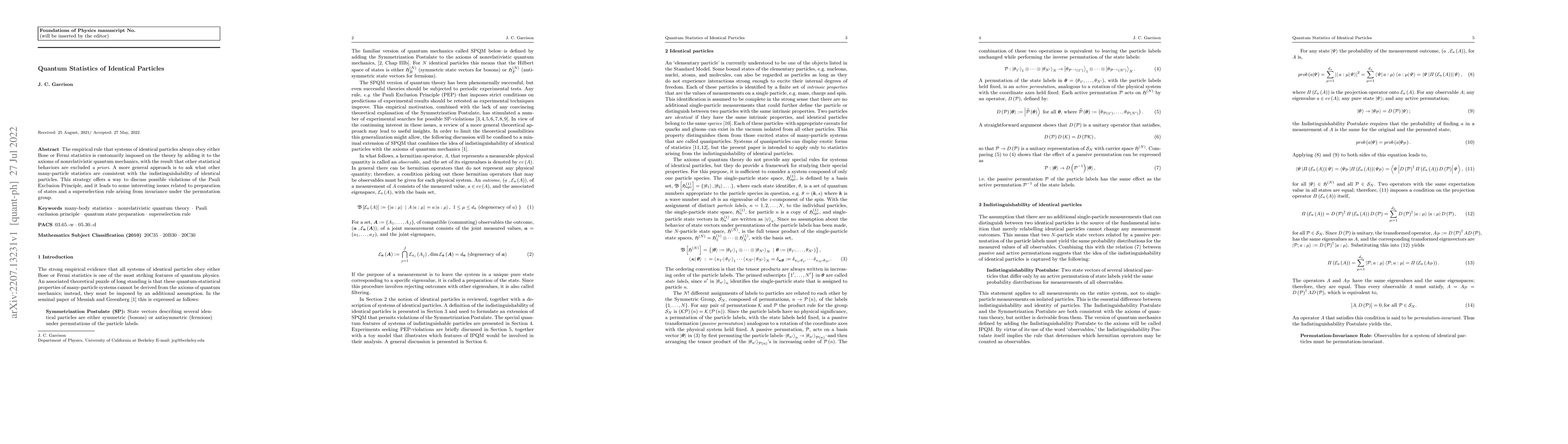 Thumbnail for Quantum Statistics of Identical Particles