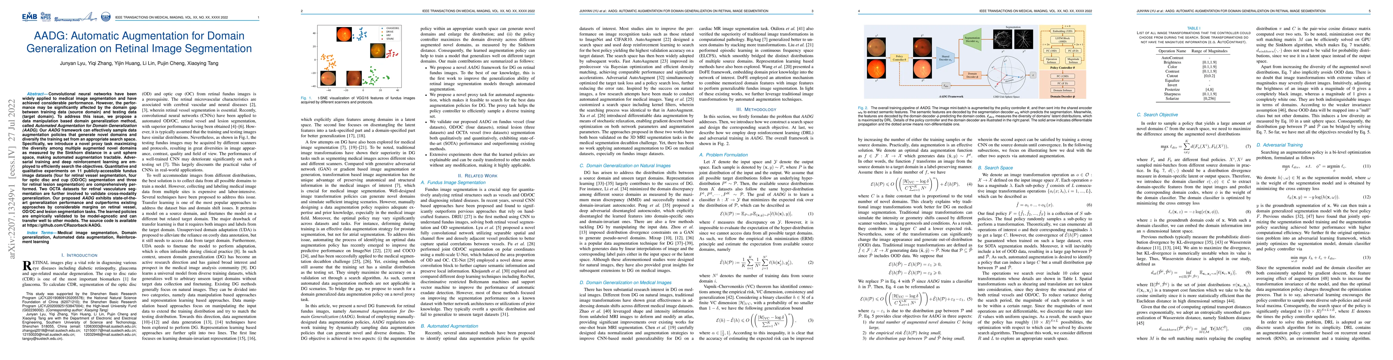 Thumbnail for AADG: Automatic Augmentation for Domain Generalization on Retinal Image
  Segmentation