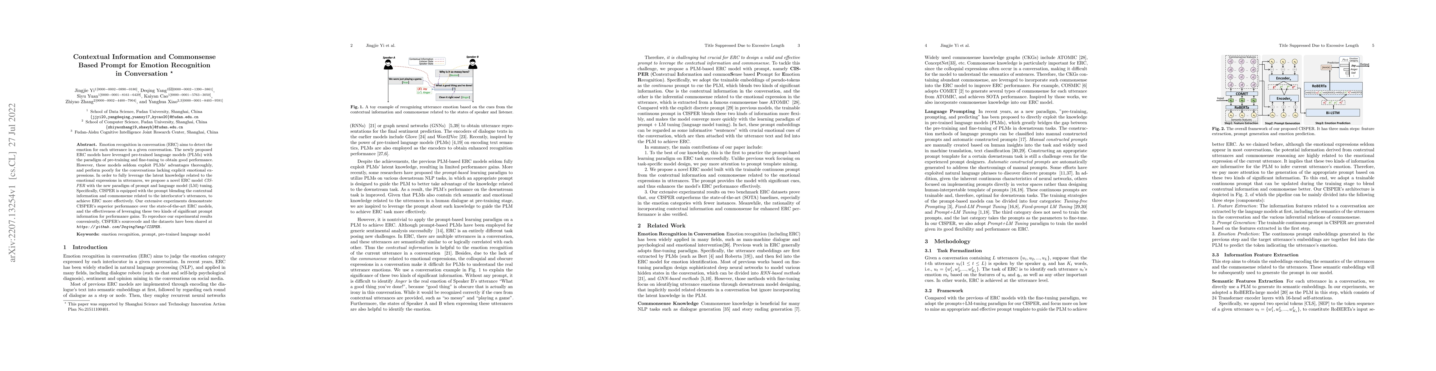 Thumbnail for Contextual Information and Commonsense Based Prompt for Emotion
  Recognition in Conversation