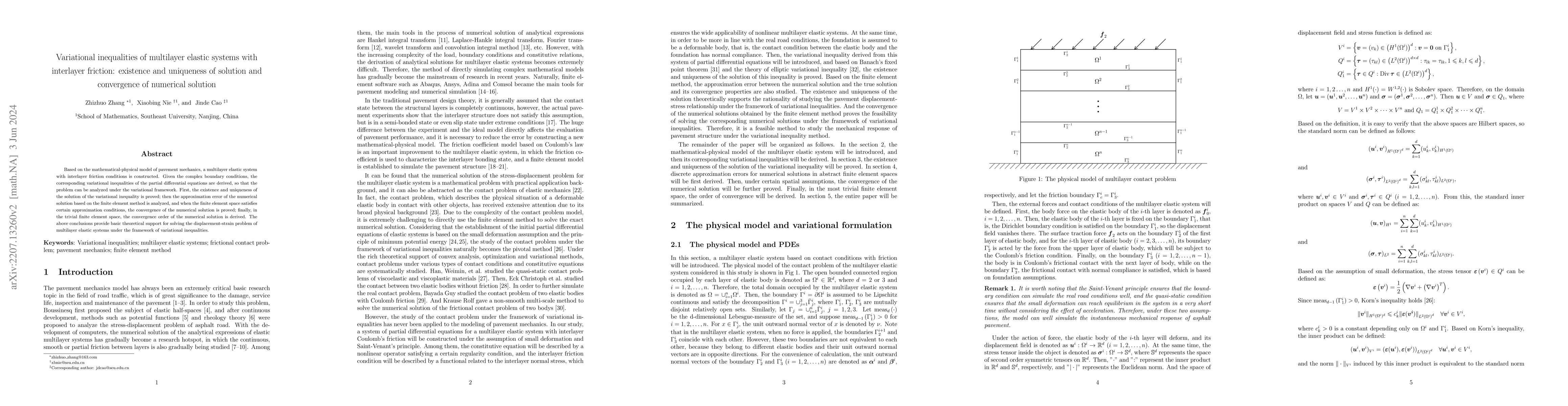 Thumbnail for Variational inequalities of multilayer elastic systems with interlayer
  friction: existence and uniqueness of solution and convergence of numerical
  solution