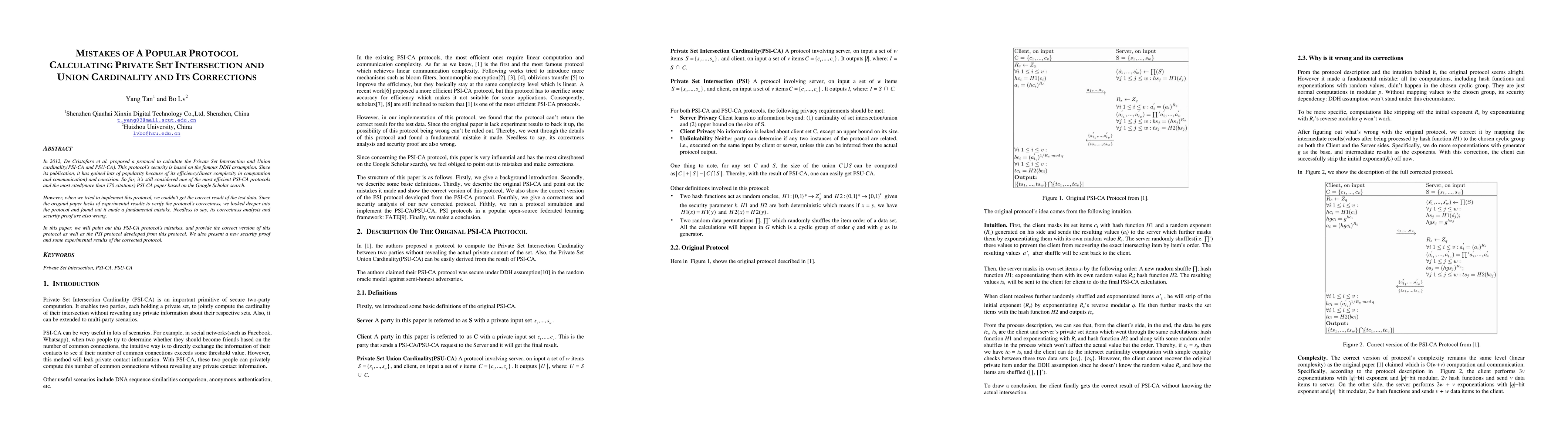 Thumbnail for Mistakes of A Popular Protocol Calculating Private Set Intersection and
  Union Cardinality and Its Corrections