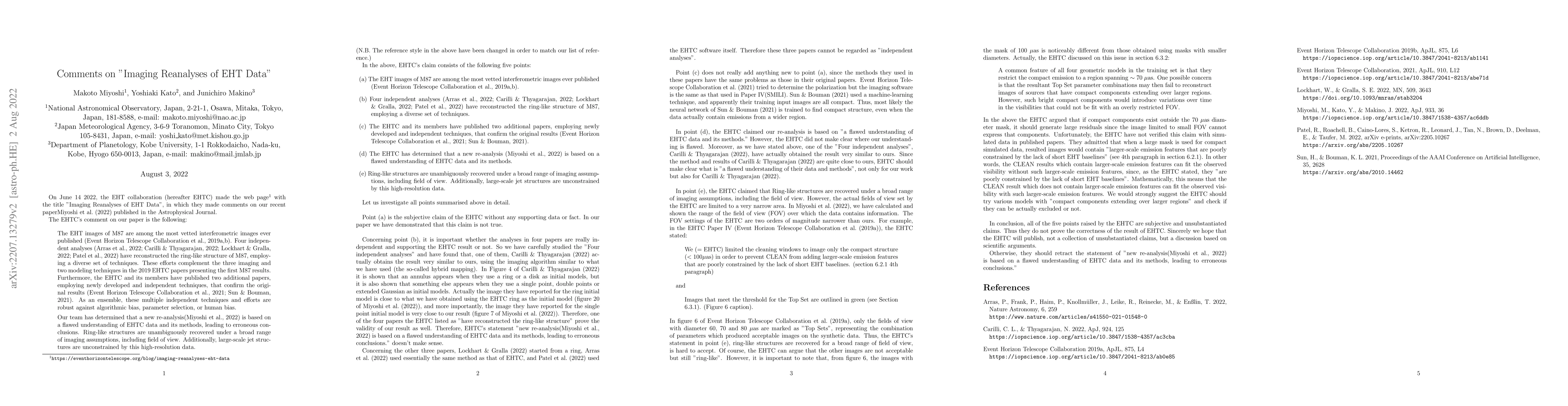 Thumbnail for Comments on "Imaging Reanalyses of EHT Data"