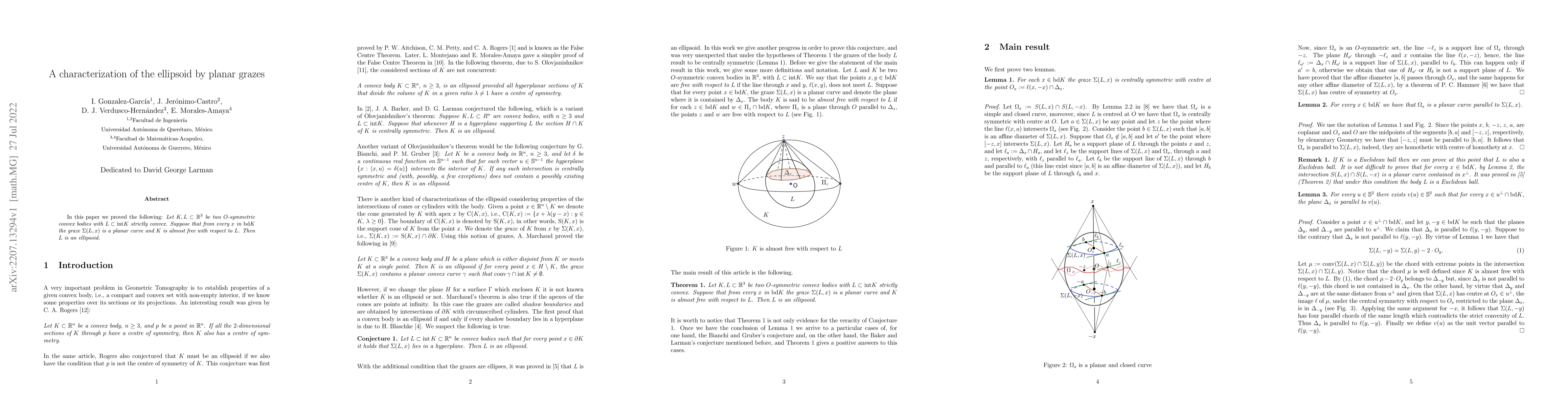 Thumbnail for A characterization of the ellipsoid by planar grazes