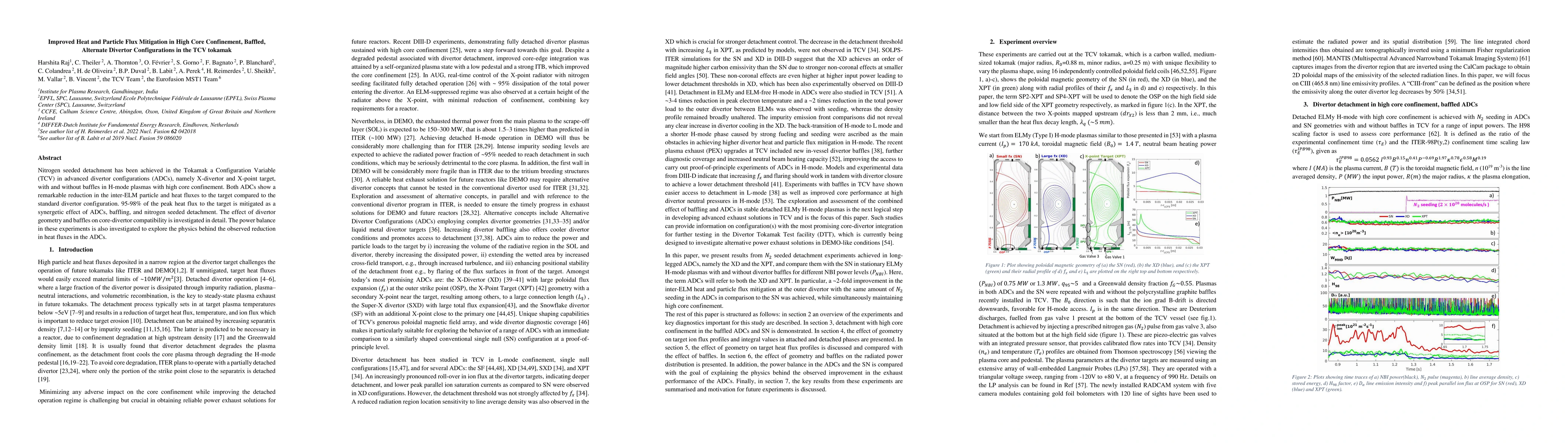 Thumbnail for Improved Heat and Particle Flux Mitigation in High Core Confinement,
  Baffled, Alternate Divertor Configurations in the TCV tokamak