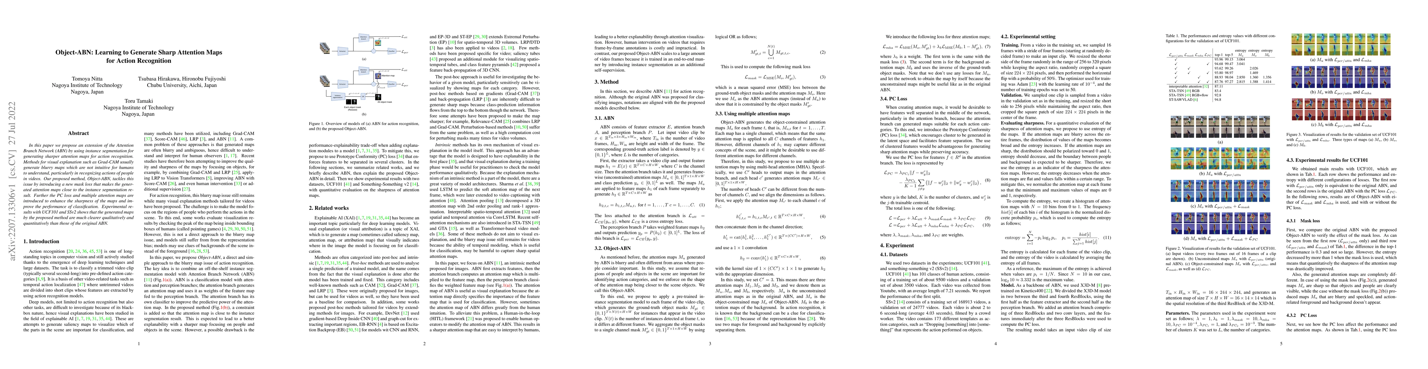 Thumbnail for Object-ABN: Learning to Generate Sharp Attention Maps for Action
  Recognition
