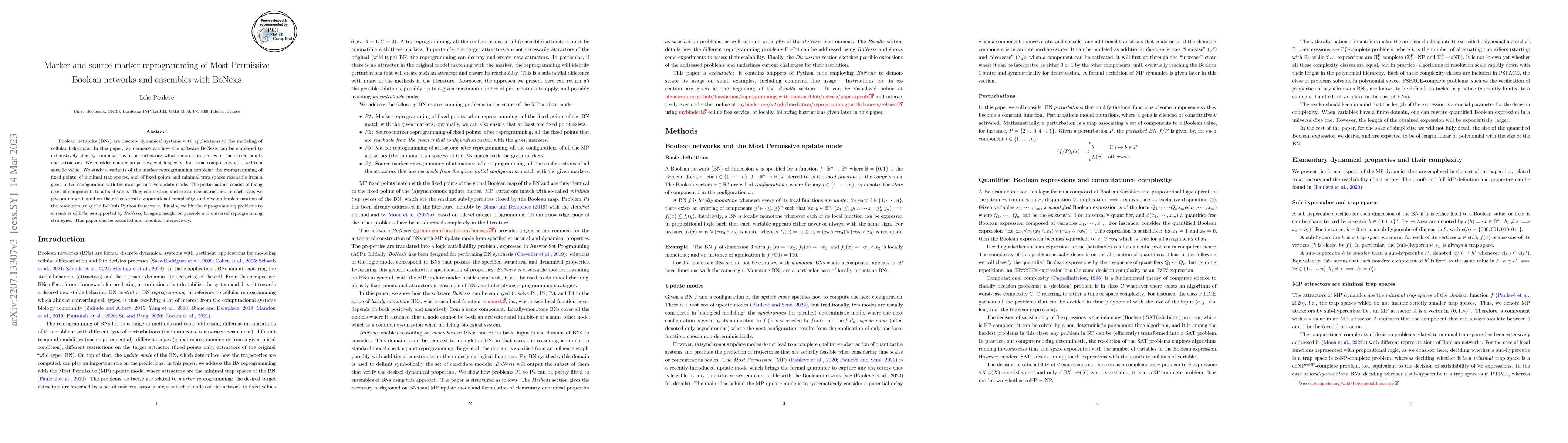 Thumbnail for Marker and source-marker reprogramming of Most Permissive Boolean
  networks and ensembles with BoNesis