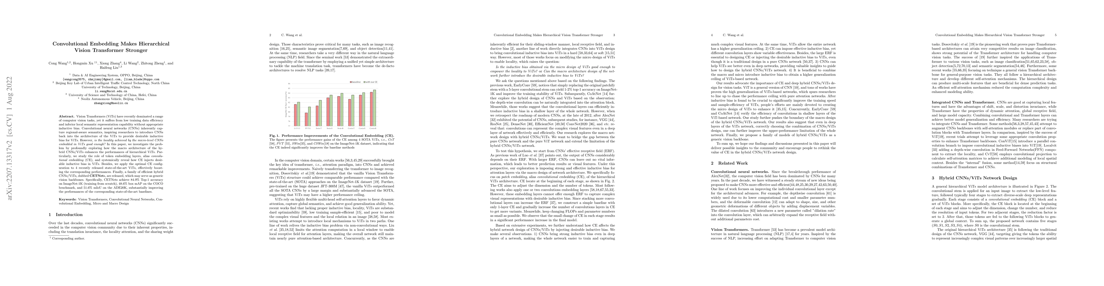 Thumbnail for Convolutional Embedding Makes Hierarchical Vision Transformer Stronger