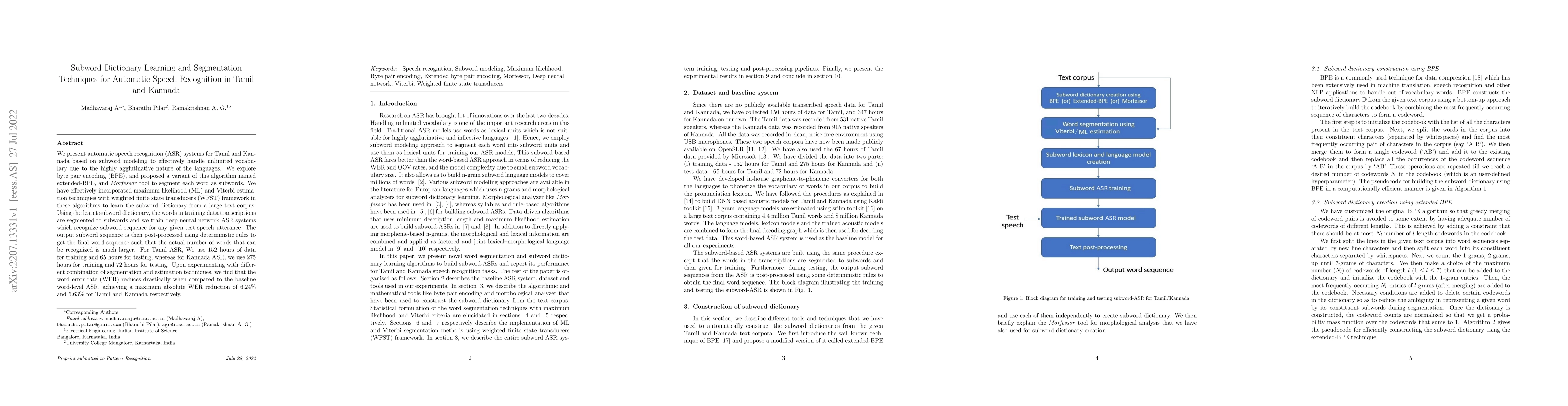 Thumbnail for Subword Dictionary Learning and Segmentation Techniques for Automatic
  Speech Recognition in Tamil and Kannada
