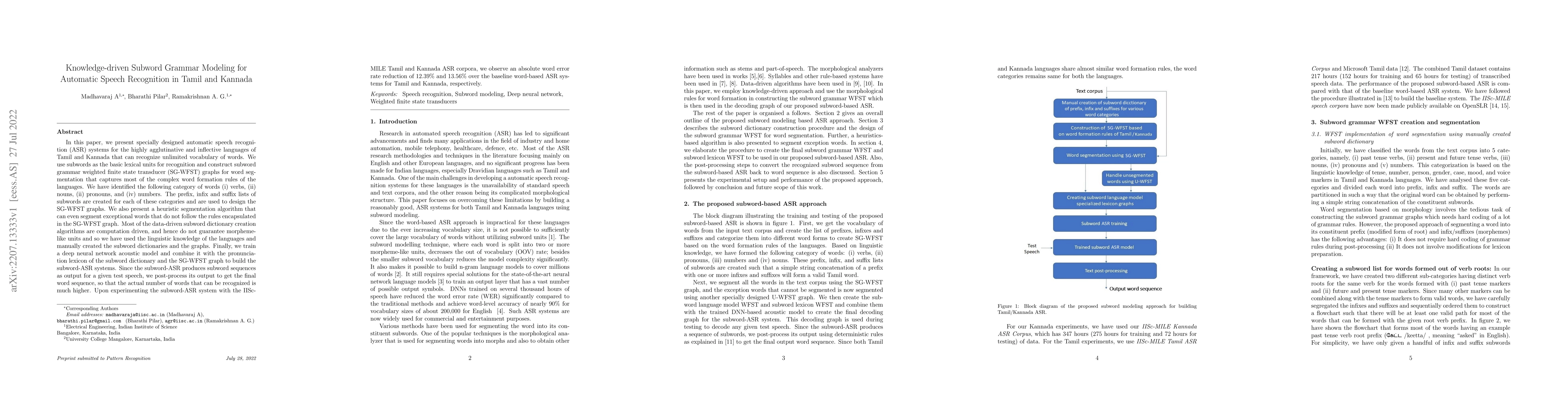Thumbnail for Knowledge-driven Subword Grammar Modeling for Automatic Speech
  Recognition in Tamil and Kannada