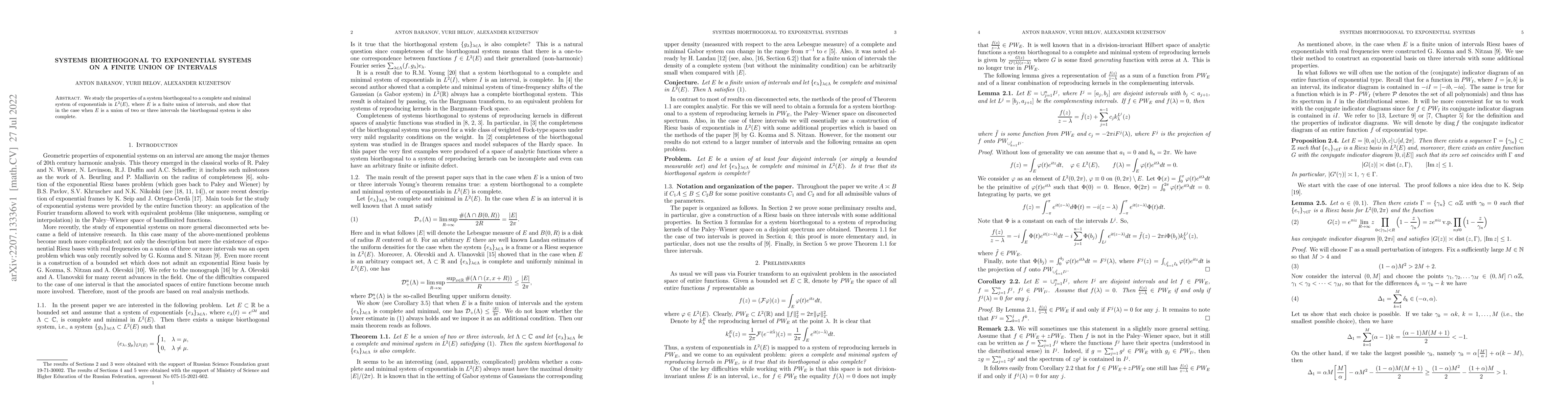 Thumbnail for Systems biorthogonal to exponential systems on a finite union of
  intervals