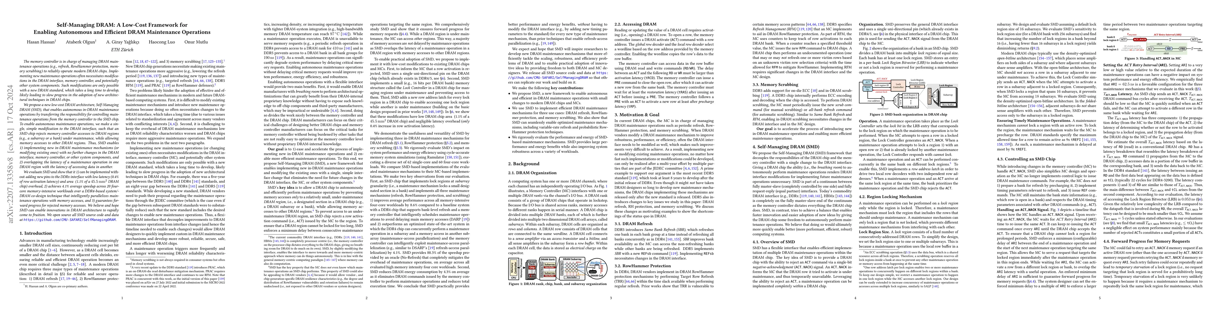 Thumbnail for Self-Managing DRAM: A Low-Cost Framework for Enabling Autonomous and
  Efficient in-DRAM Operations