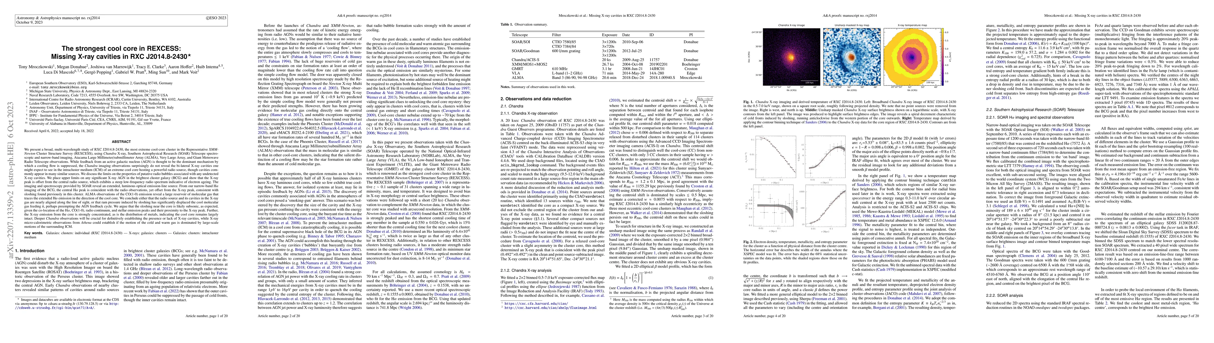 Thumbnail for The strongest cool core in REXCESS: Missing X-ray cavities in RXC
  J2014.8-2430